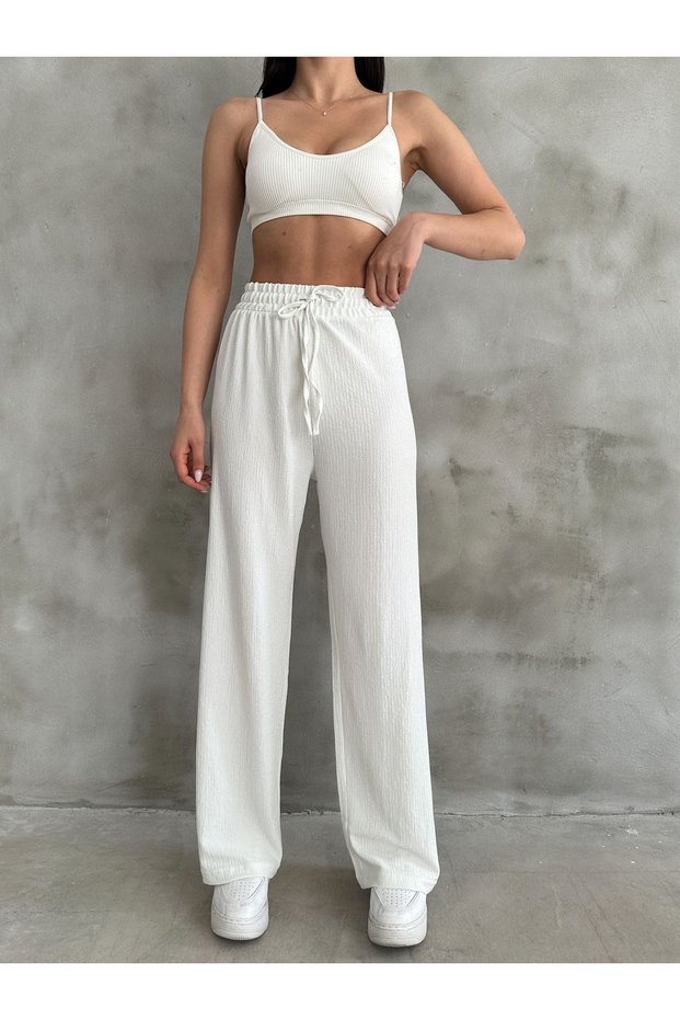 Women's High Waist Elastic Waist 100% Cotton Wide Leg Comfortable Fit Sports Stylish Jogger Pants