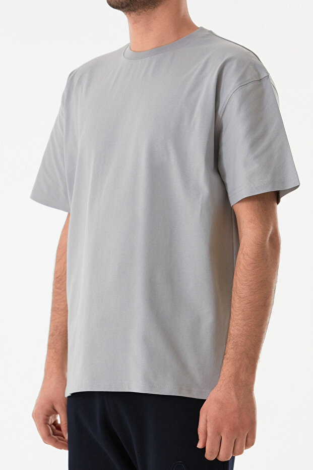 Basic Bisiklet Yaka Oversize Tişört - 6