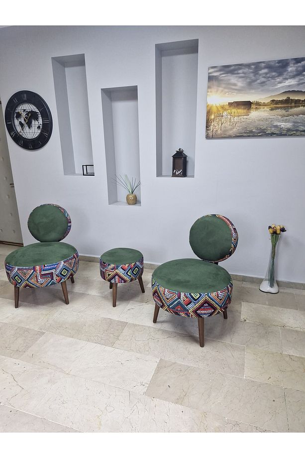 DÜNYA3lü Koltuk Seti Berjer -Bekleme Salonu Tekli Koltuk - Puf Seti - Cafe - Balkon - Ofis Mobilyası - 2