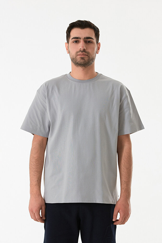 Basic Bisiklet Yaka Oversize Tişört - 7