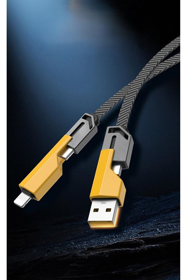 4İN1 Type-C  Lightning USB Şarj Kablosu 1.5 MT 100W/5A Data Aktarım Kablosu Işıklı Hasır Şarj Kablo - 3