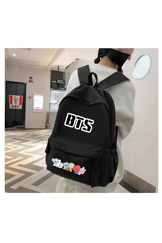 حقيبة ظهر مدرسية مطبوعة للجنسين من BTS X BT21 مع زجاجة مياه