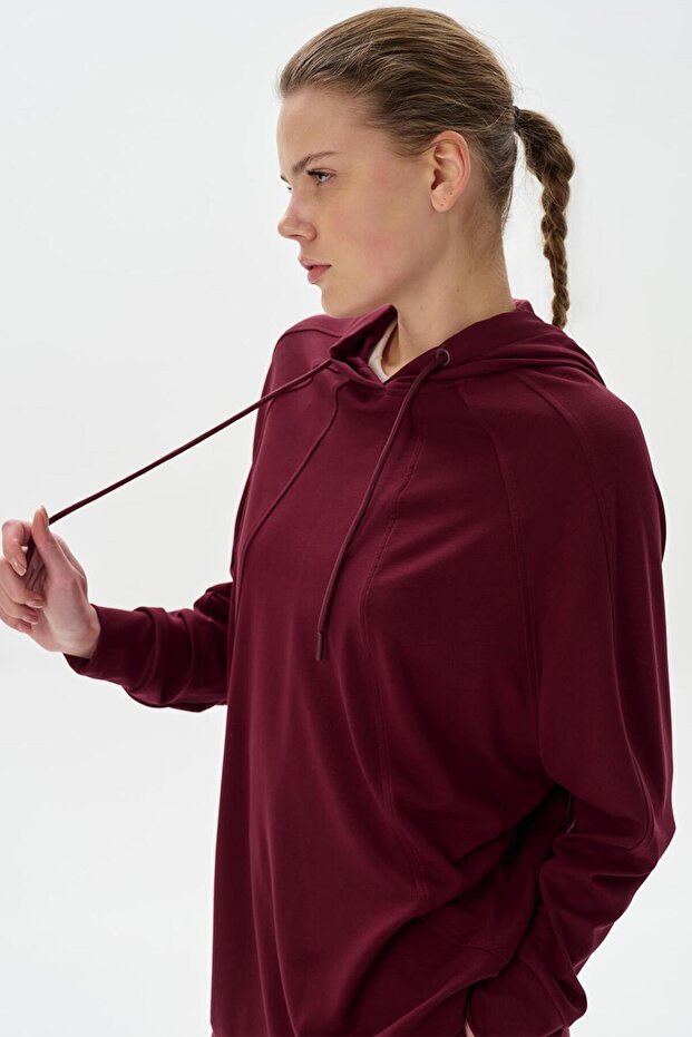 Modal Örme Kapüşonlu Sweatshirt Bordo - 2