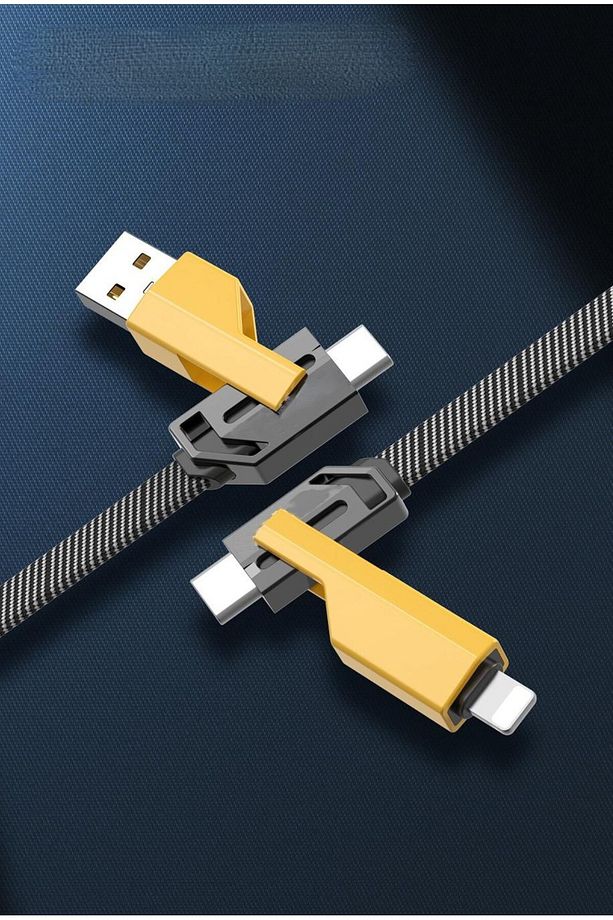 4İN1 Type-C  Lightning USB Şarj Kablosu 1.5 MT 100W/5A Data Aktarım Kablosu Işıklı Hasır Şarj Kablo - 2