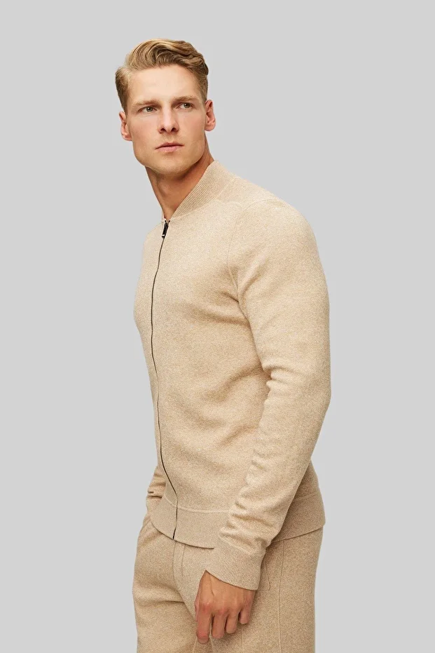 Regular Fit Erkek Örgü Hırka Bej - 4