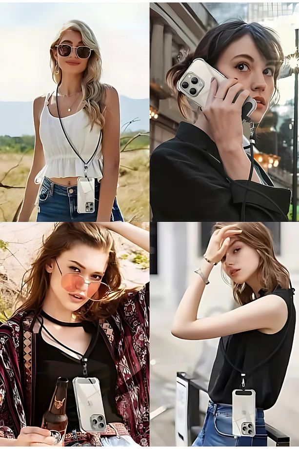 Tüm Telefon Modellerine Uyumlu Ayarlanabilir Montajı Kolay Sağlam Boyun ve Bilek Askı İpi Siyah - 8
