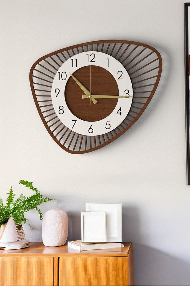 Dekoratif Yeni Modern Bellatrix Ceviz Ahşap Duvar Saati 48 cm - 4
