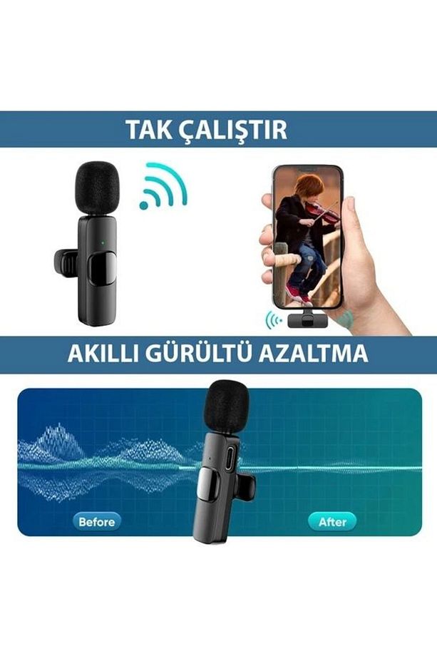 K9t Type-c Kablosuz Yaka Mikrofonu (1ADET KABLOSUZ ALICI 1ADET MİKROFON) (2-İN-1) - 3