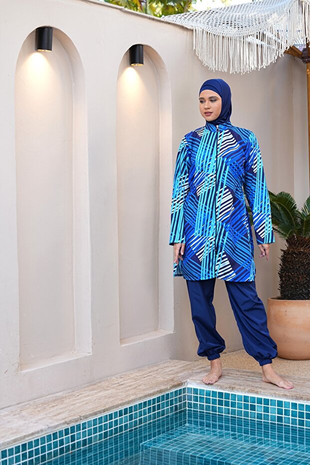 Quick-Drying Parachute Fabric Full-Closed Hijab Swimsuit with Zipper 3813