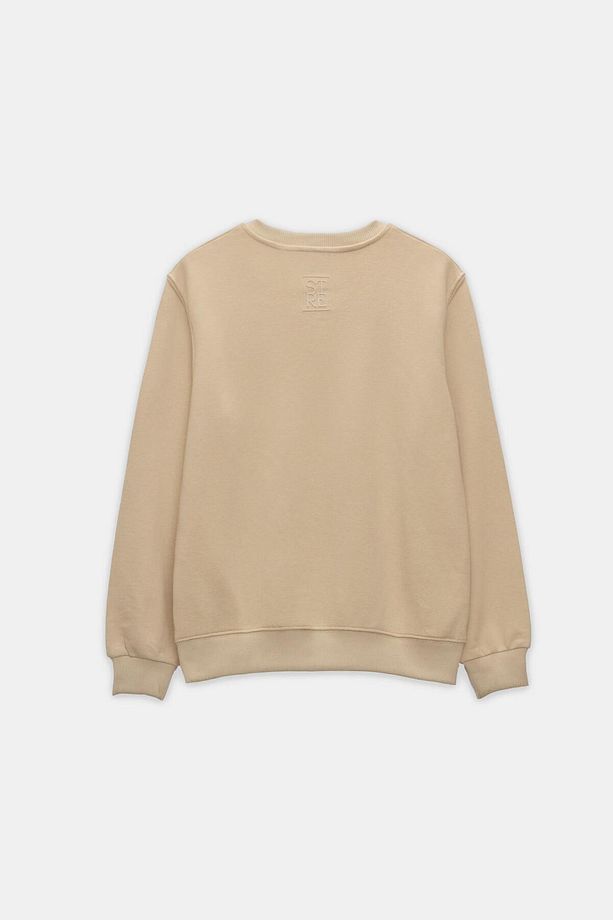 Koyu Bej Basic Bisiklet Yaka Uzun Kollu Sweatshirt - 7