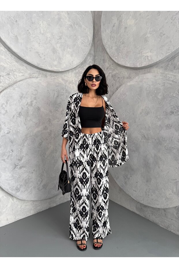 Patterned Double Kimono Set (Comfortable Fit) - 4