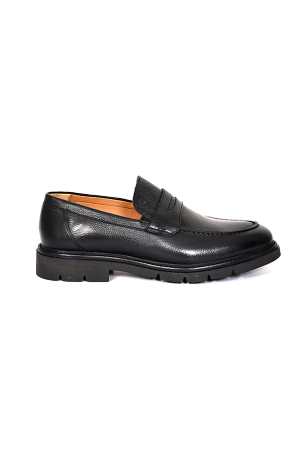 Genuine Leather Loafer Black Men's Shoes Rubber Sole - 64640