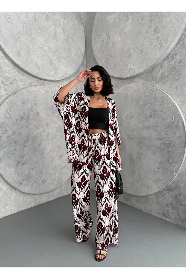 طقم كيمونو مزدوج منقوش (قالب مريح) - 6