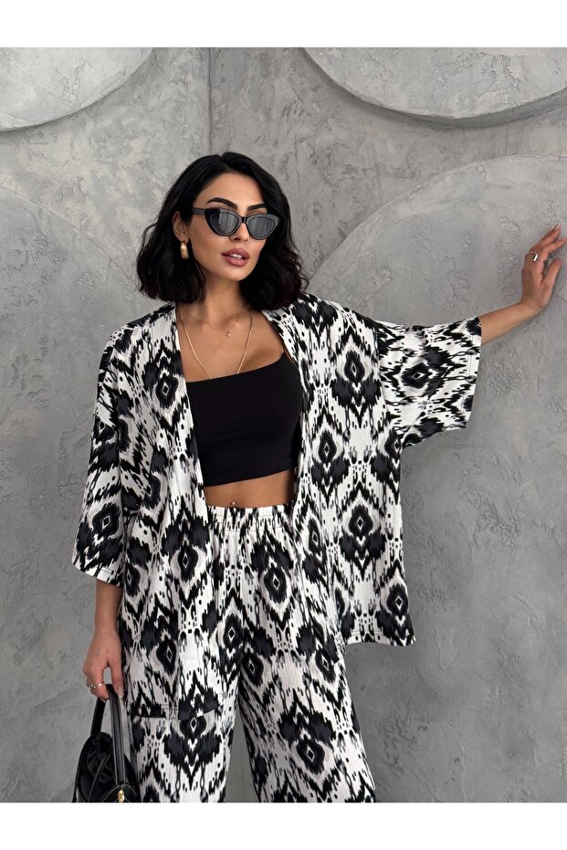 Patterned Double Kimono Set (Comfortable Fit) - 1