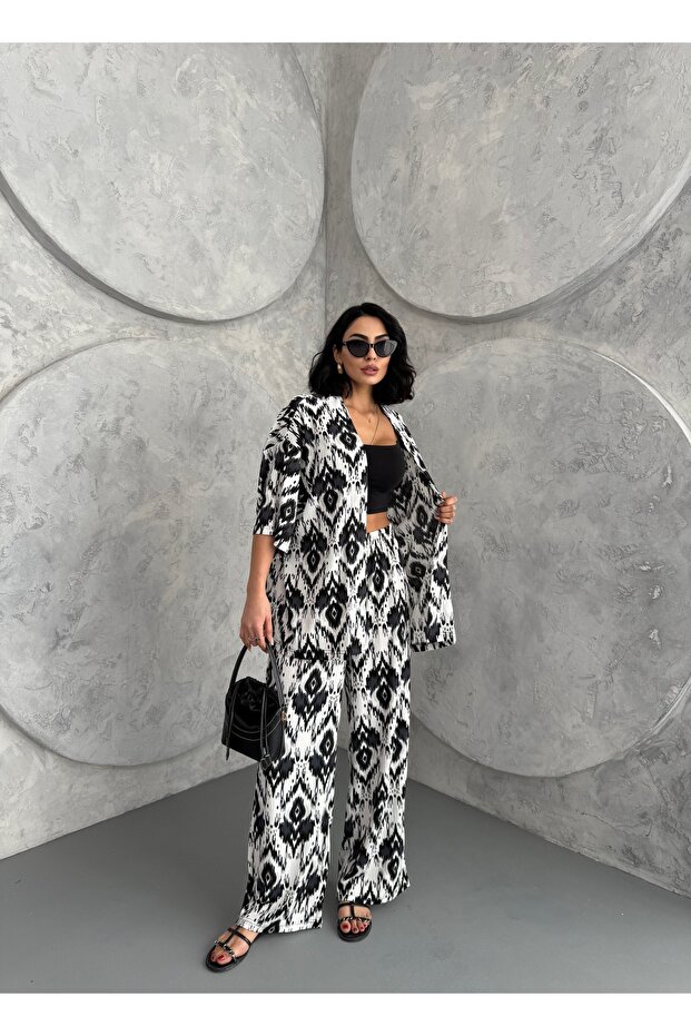 Patterned Double Kimono Set (Comfortable Fit) - 8