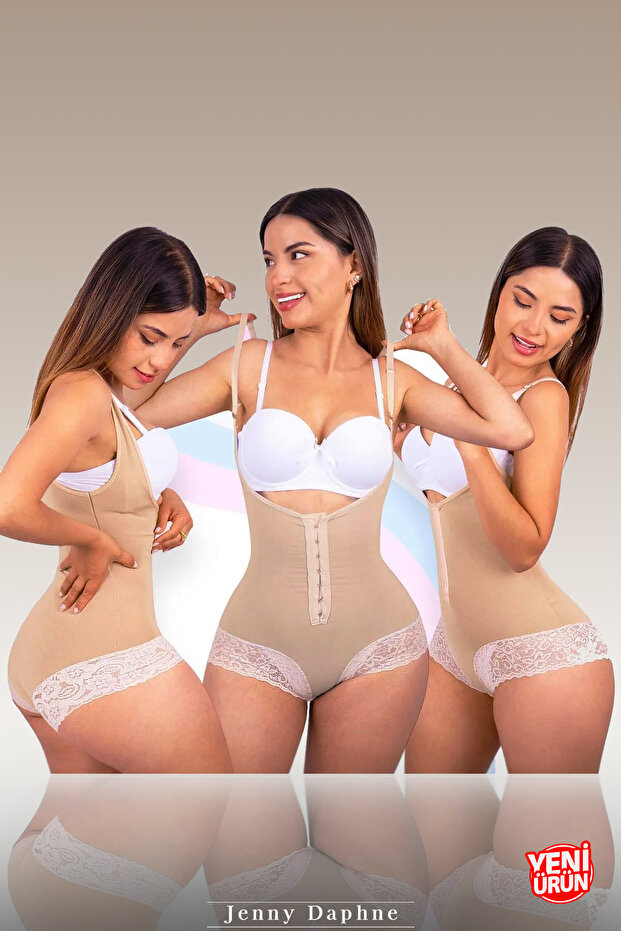 Laser Cut Lace Detailed Firming Recovery Agraflı Bodysuit Corset Pera