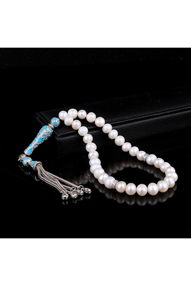 Turquoise Color Zircon Stone Silver Set Pearl Stone Rosary