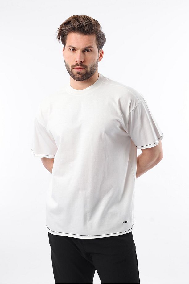 Ekru Bisiklet Yaka Basic Erkek Tişört E7105 - 4