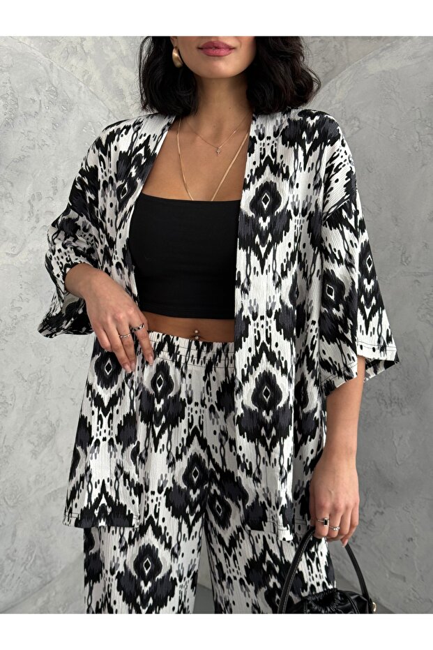 Patterned Double Kimono Set (Comfortable Fit) - 3