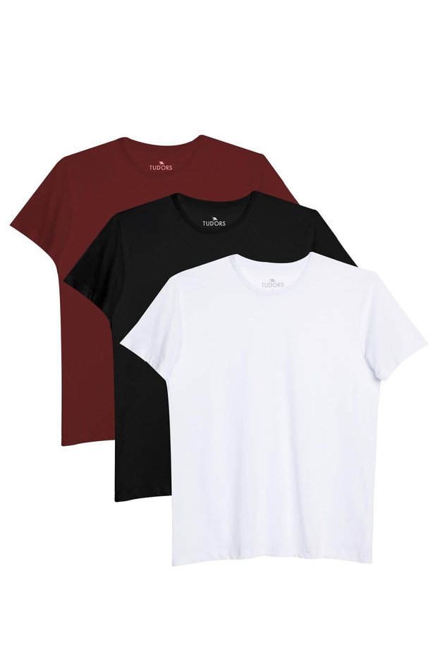 Unisex 3-Pack Black-White-Burgundy Color Slim Fit Slim Fit 100% Cotton Crew Neck T-Shirt
