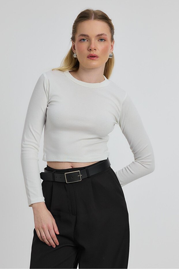 Crew Neck Blouse - Ecru Color - 3