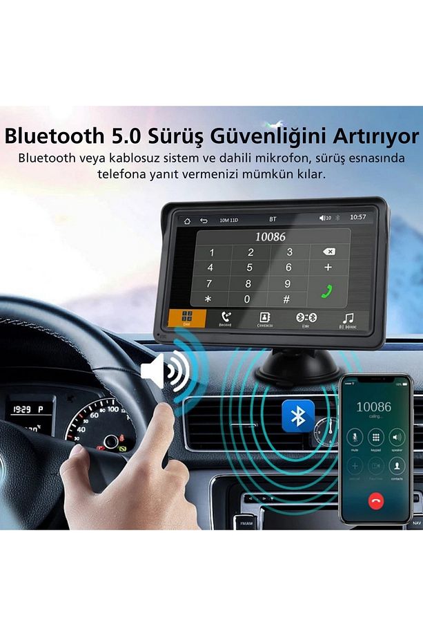 7İnç CarPlay&Android Auto Kablosuz Tak Çalıştır Multimedya Taşınır Apple Carplay MirrorLink - 3