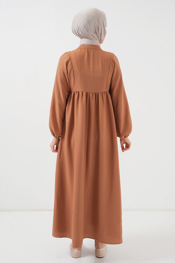 Kadın Uzun Tesettür Elbise 2525 - Taba - 6