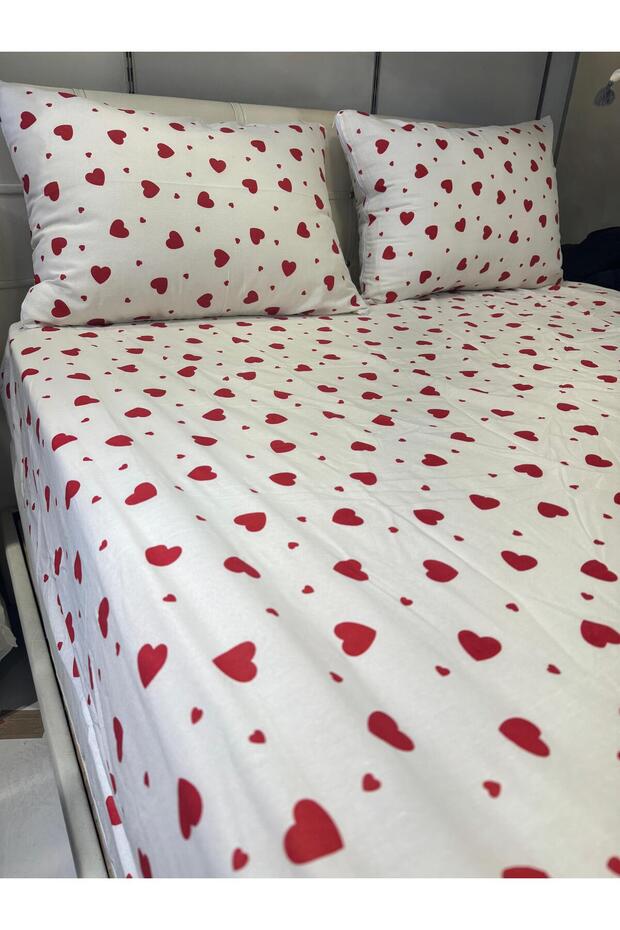 Heart Patterned Single (Fi̇tted) Elastic Sheet Pillow Case 100X200+24 cm - 3