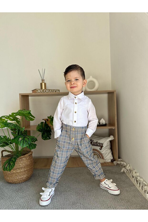 Striped Cotton Linen Bayramlik Top and Bottom Set 9