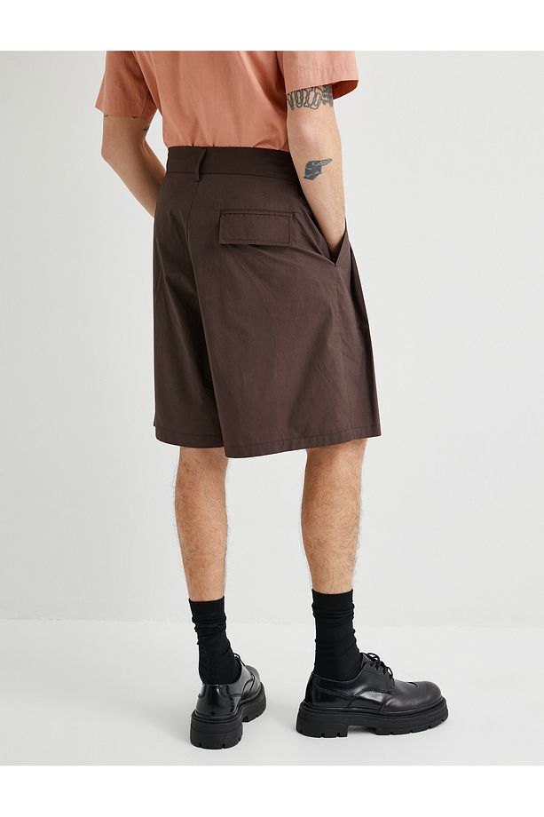 Kumaş Şort Oversize Pileli Chino Düğmeli Cep Detaylı - 5