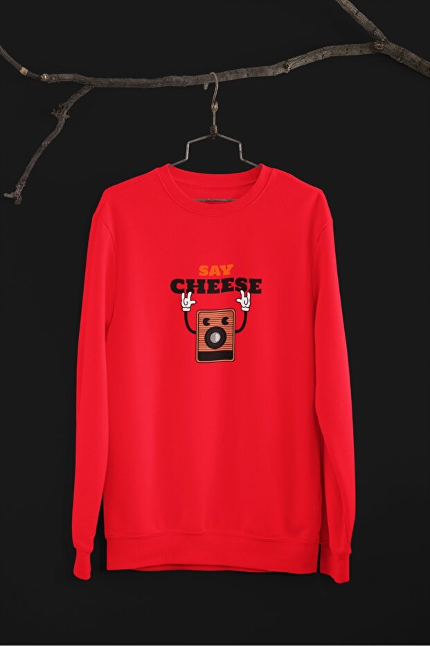 سويت شيرت بياقة دائرية وأكمام طويلة للجنسين مطبوع عليه SAY CHEESE