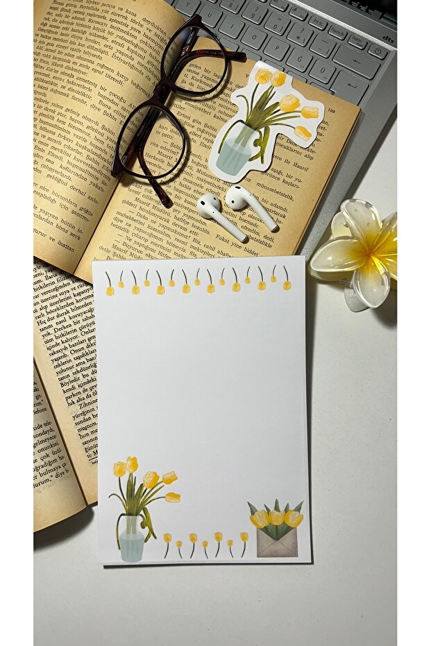 Yellow Tulip Notepad - Check Pluck Notebook, Glue Memo Pad, A5 Unlined Notebook - 3