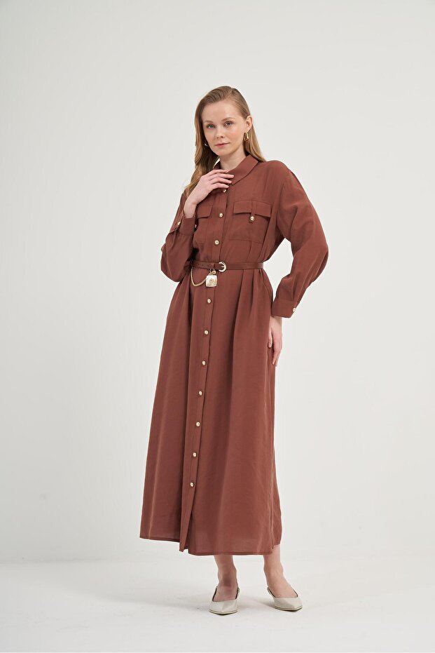 Women's Comfortable Fit Belted Modal Dress Tile 31016