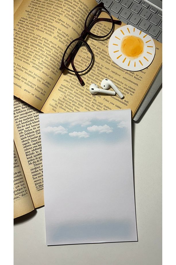Bulut Temalı Notepad Çek Kopar Defter, Tutkallı Bloknot, A5 Defter, Çizgisiz Defter Not Defteri - 3