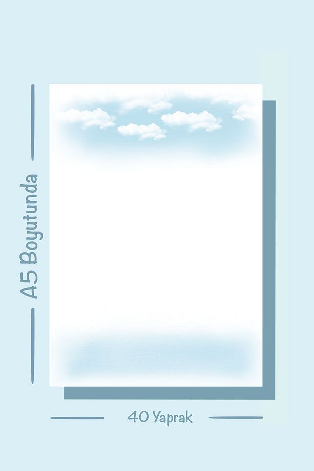 Bulut Temalı Notepad Çek Kopar Defter, Tutkallı Bloknot, A5 Defter, Çizgisiz Defter Not Defteri - 6