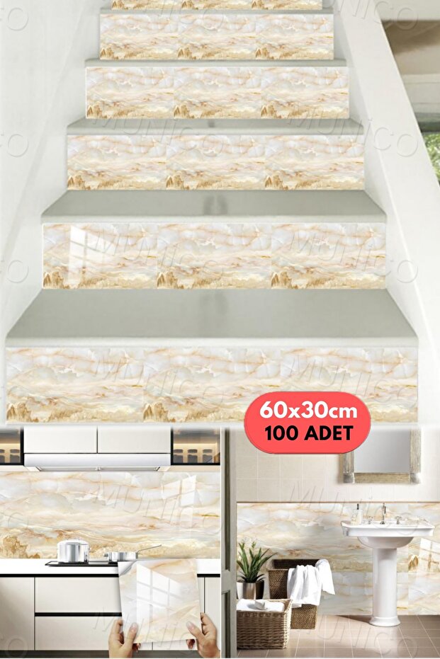 100PC 60x30 Cm Kendinden Yapışkanlı Sarı 3D Şık Fayans Duvar Yapıştırma Duvar Kağıdı Dekorasyon - 4