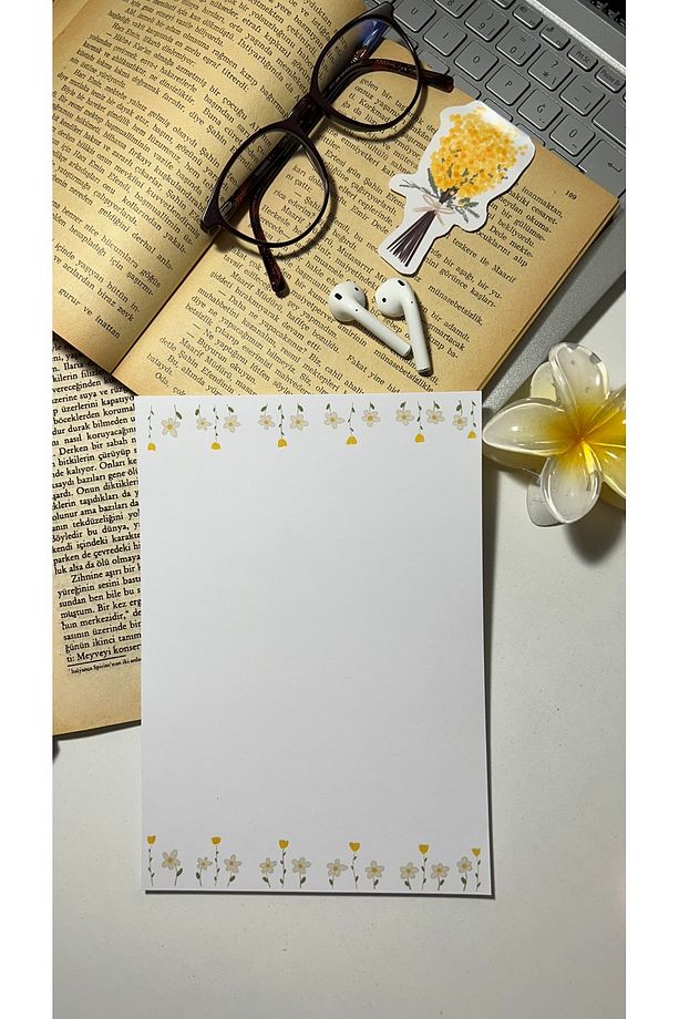 Papatya Temalı Notepad Çek Kopar Defter, Tutkallı Bloknot, A5 Defter, Çizgisiz Defter Not Defteri - 4