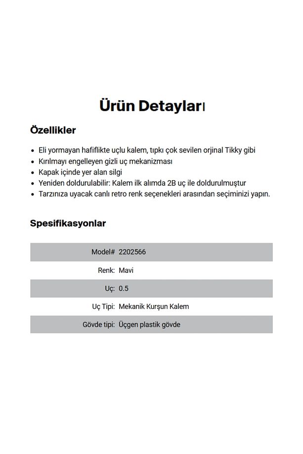 | Tikky Retro Versatil Kalem, 0.5 mm Uç, Metalik Mavi, Ergonomik Tutuş - 6