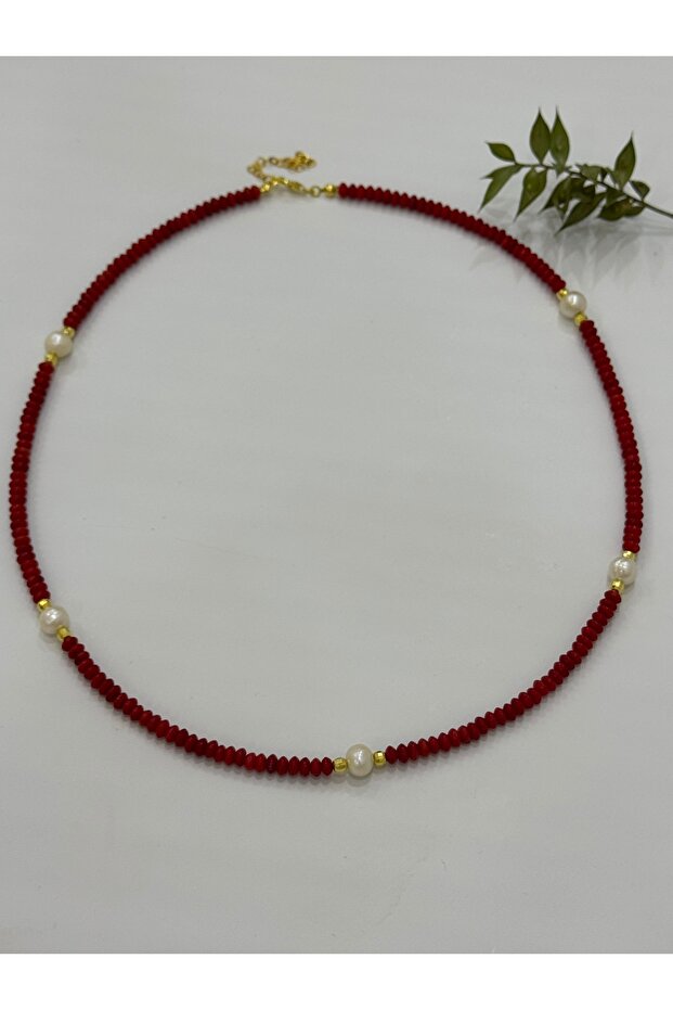 Gerçek Mercan Ve İnci Gümüş Kolye - 2