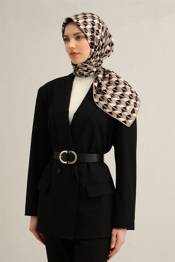 Desenli Saf Ipek Twill Eşarp 9309- 04 - 2