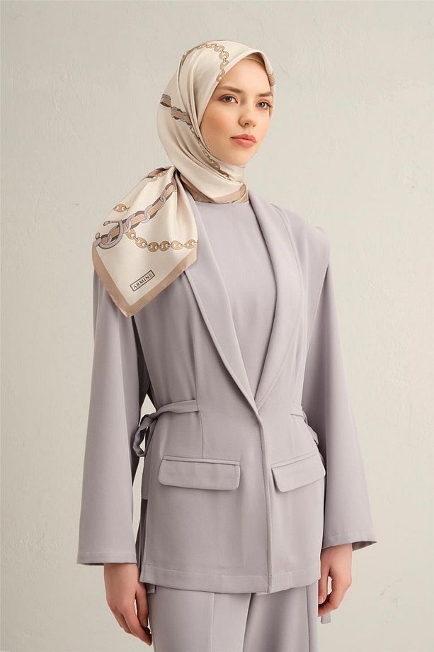 Desenli Saf Ipek Twill Eşarp 9346- 05 - 2