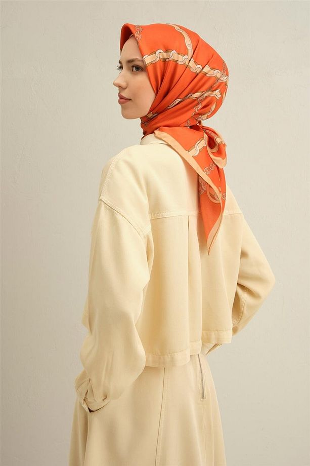 Desenli Saf Ipek Twill Eşarp 9346- 01 - 1