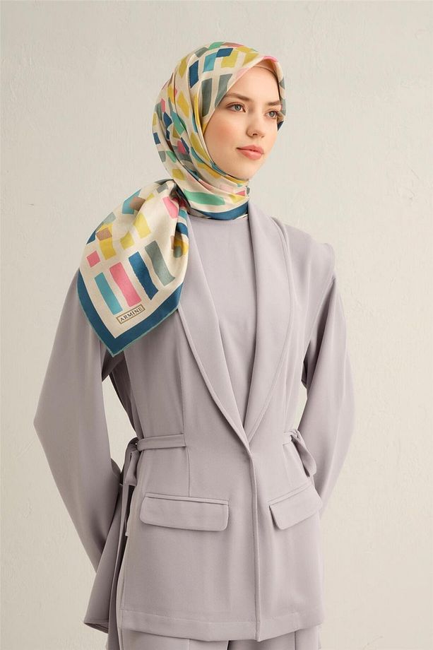 Desenli Saf Ipek Twill Eşarp 9341- 81 - 2