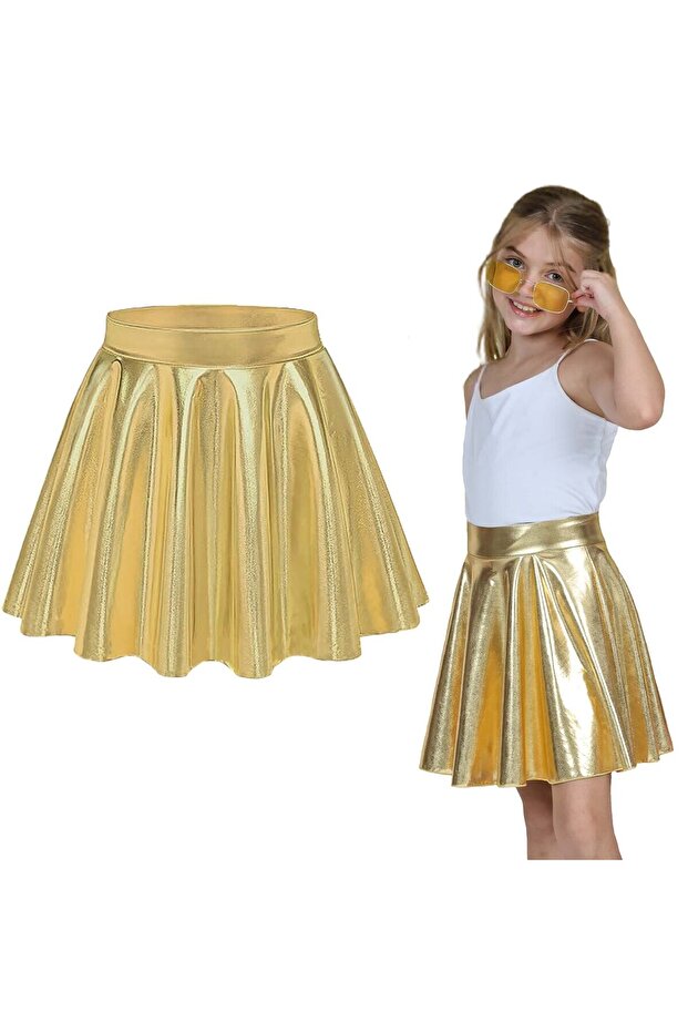 Flared Party, Show, Event, Holiday Skirt with Metallic Shiny Sparkly Shorts
