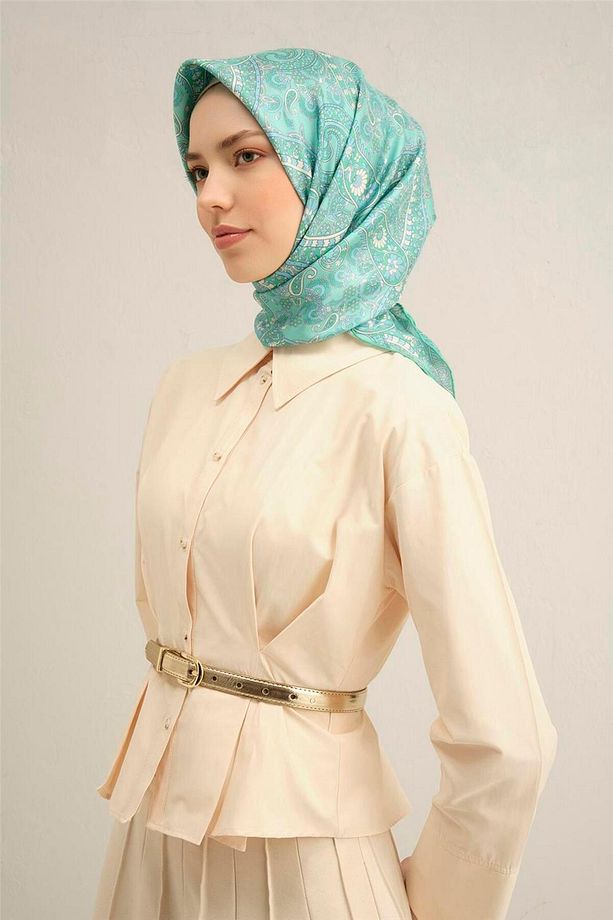 Etnik Desenli Saf Ipek Sura Eşarp 9304- 20 - 3