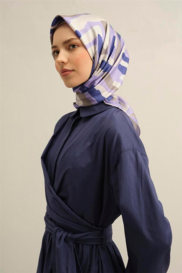 Abstract Patterned Pure Silk Twill Scarf 9303 87