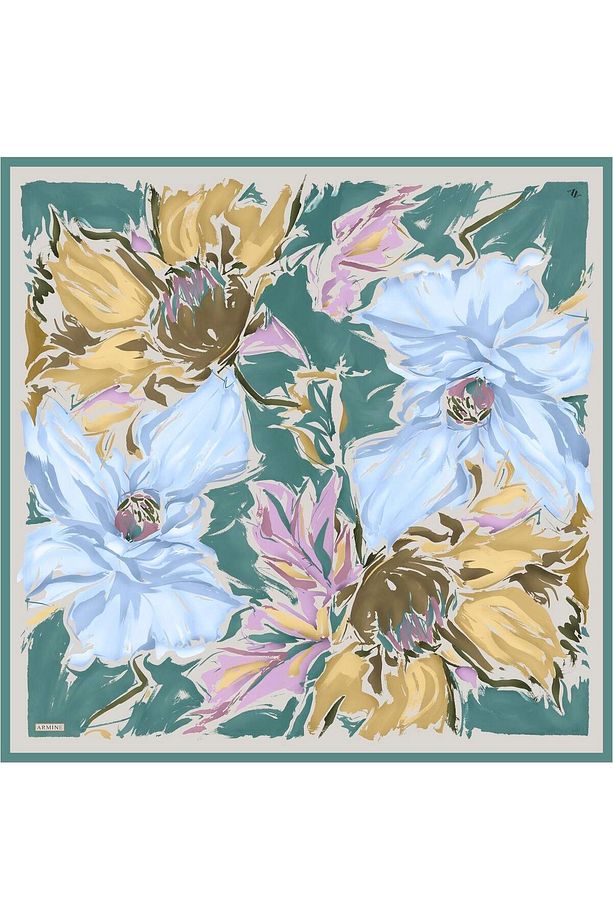 Desenli Saf Ipek Twill Eşarp 9337- 50 - 3