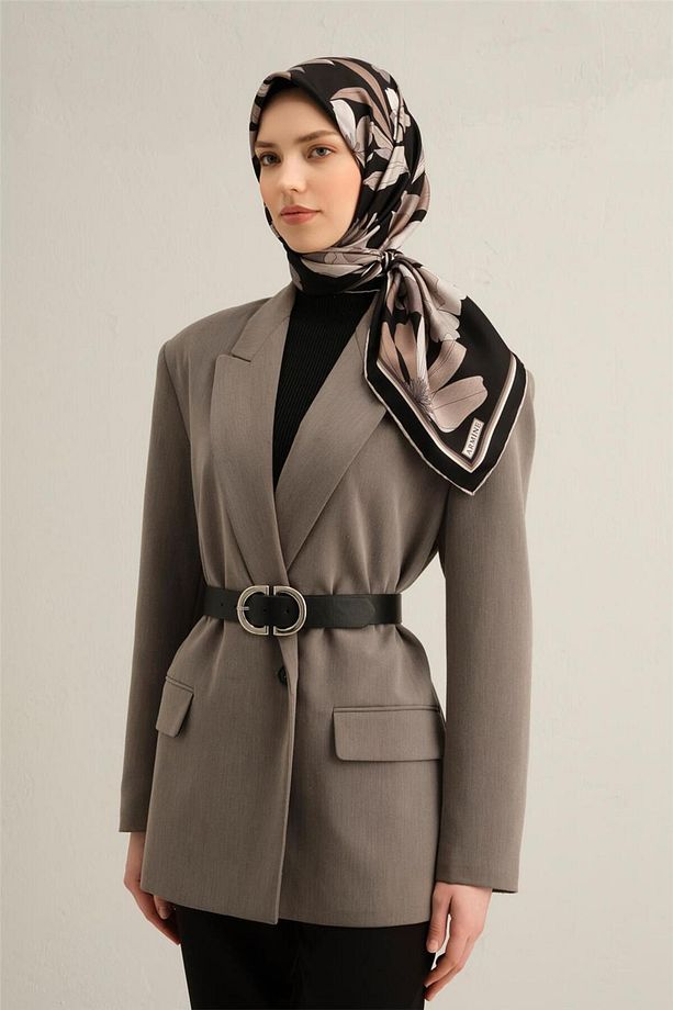 Desenli Saf Ipek Twill Eşarp 9312- 86 - 1