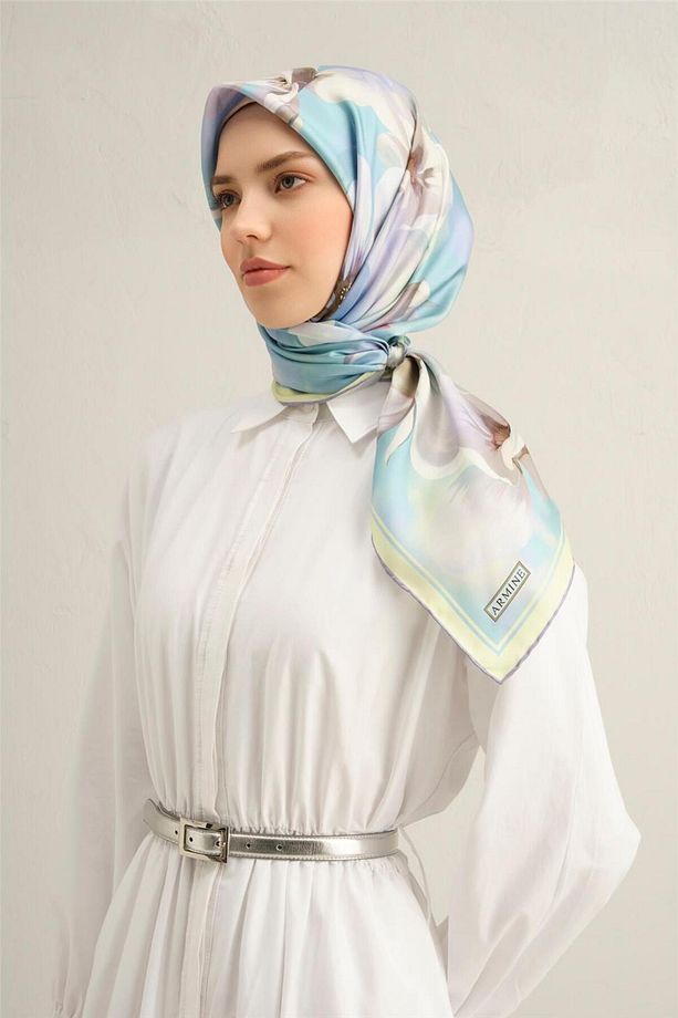 Desenli Saf Ipek Twill Eşarp 9305- 03 - 3