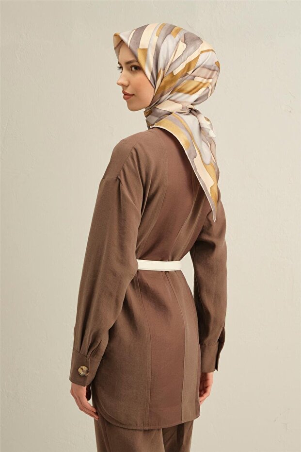 Desenli Saf Ipek Twill Eşarp 9306- 32 - 1